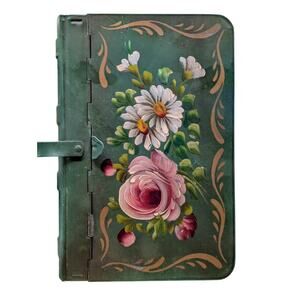 Vintage 30s 40s Tole Hand Painted Silent Butler Crumb Catcher Decorative Storage